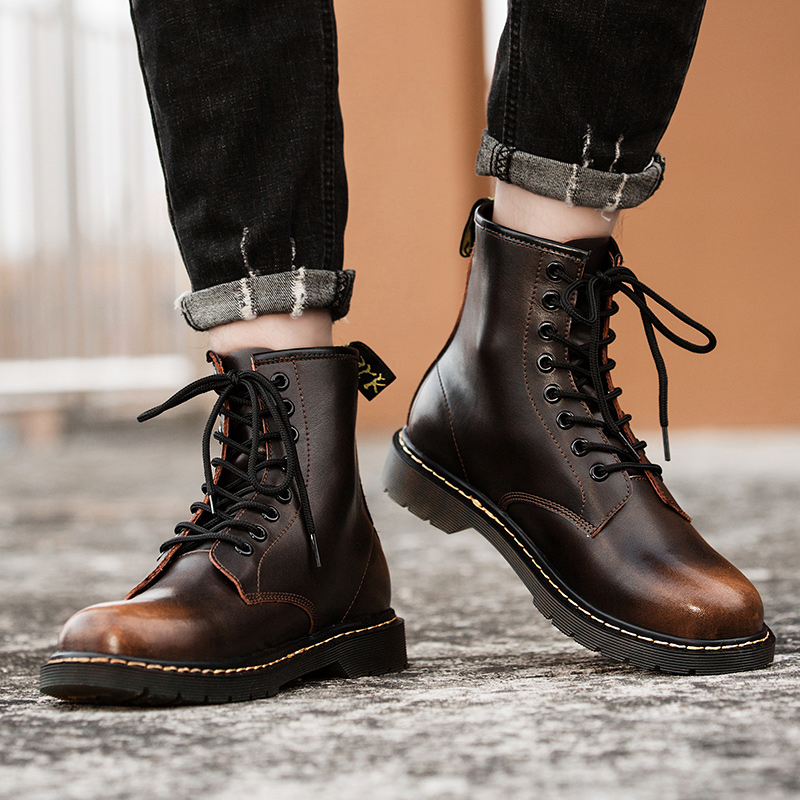 

Hot Sale-rcycle Boots Male Female Leather Martins Shoes Men Women Autumn Winter Sty, Brown