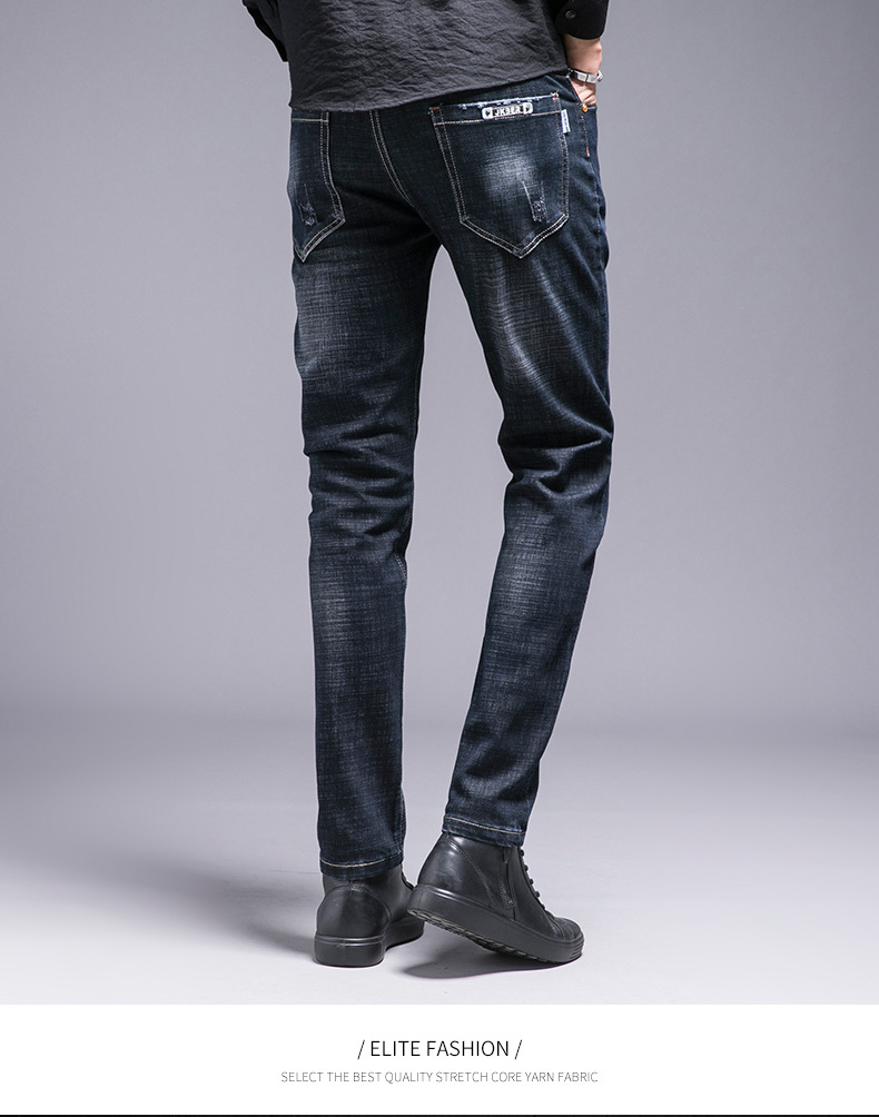 

Ripped Hole Mens Jeans Denim Pants Embroideried Cat Pattern Winter Fashion Straight Denim Trousers Zipper Denim Pants 11, Blue&black