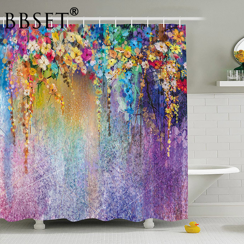 

Flower Shower Curtain Abstract Colorful Ivy Florets Shrubs Vine Pattern Waterproof Multi-size Cortina De Bano Bathroom Decor