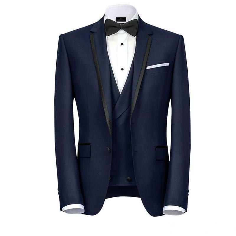 

Navy Blue Designer Mens Suits One Button Groomsmen Wedding Tuxedos Notched Lapel Groom Suit With Jacket Vest And Pants Cheap Prom Blazers, Ivory