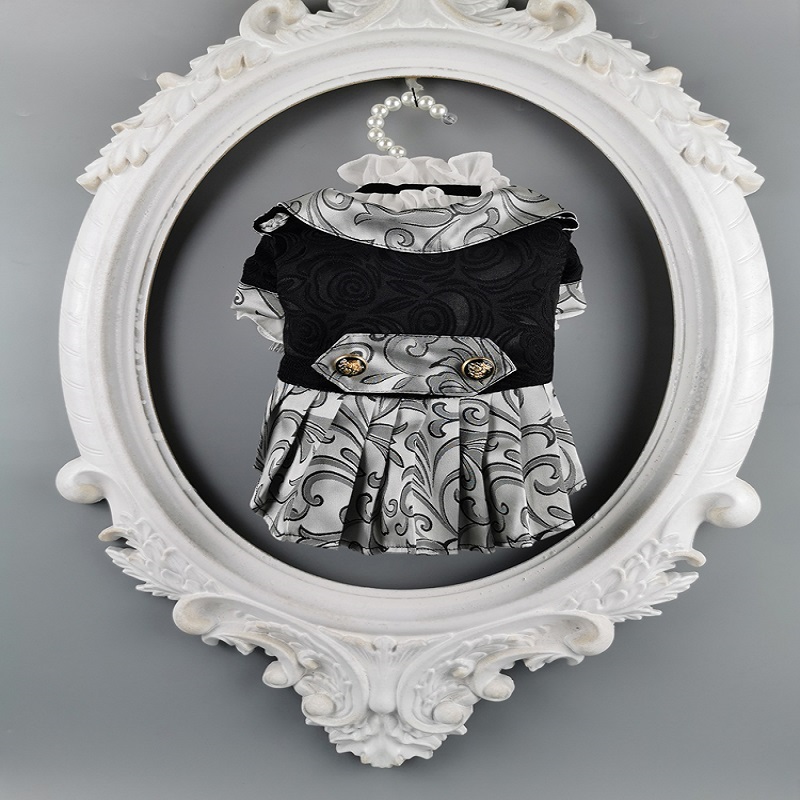 

Free shipping handmade dog clothes European court style dog suit dresses with lace shirt noble gray for cats poodle Yorkie, Black