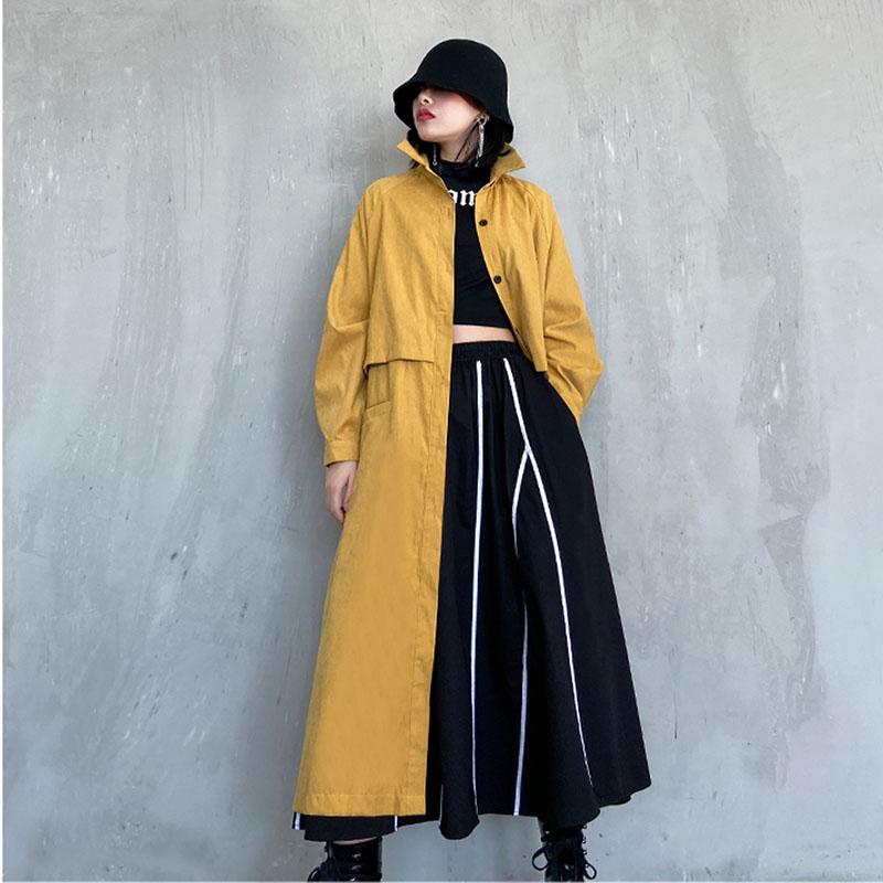 

2020 New Plus Size Long Trench coat Women Clothes Spring New Fashion Personality Top Loose Windbreaker Coat Outwear Gothic FY90, Black