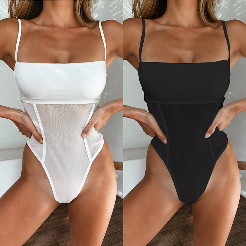 

Women One Piece Solid Color Mesh Sling Swimsuit Push Up Beachwear Bathing Swimming Suit Female Sexy Bodysuit Swimwear Monokini, Y9536-2