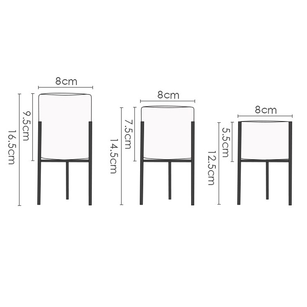 

metal plant stand racks with ceramic succulent plant pots, 3 sizes pack
