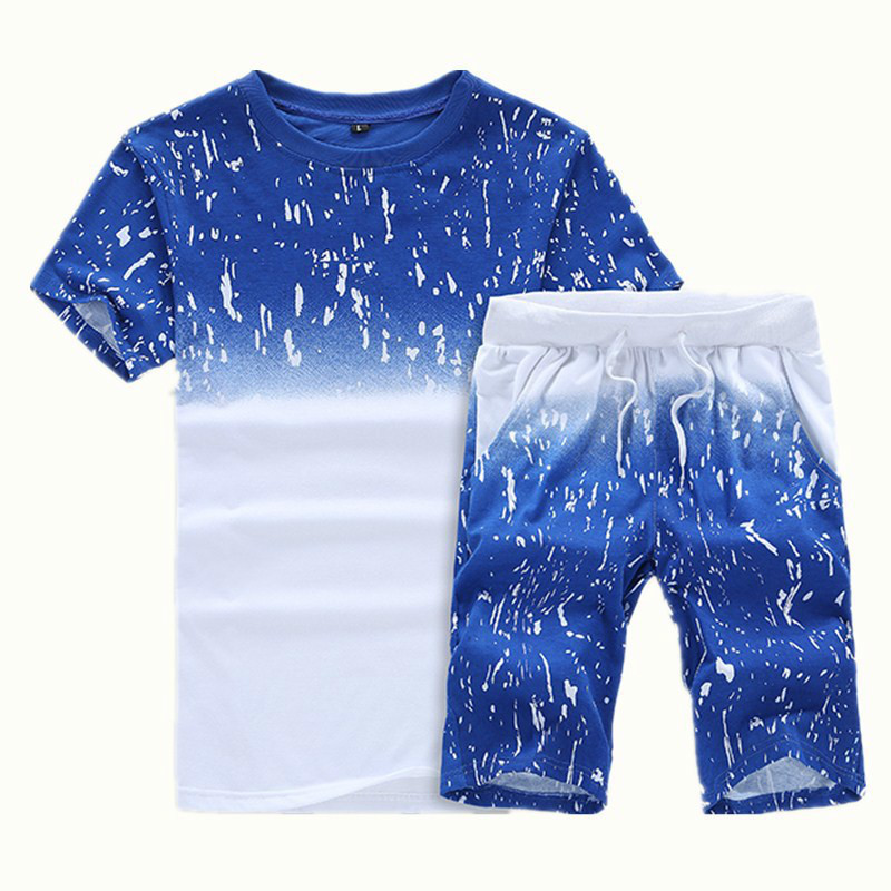 

On Sale 2019 Summer New Pattern Short Sleeve Male T Pity Pants Twinset Student Man Leisure Time Motion Suit Mens Tracksuits Shirts, Sky blue