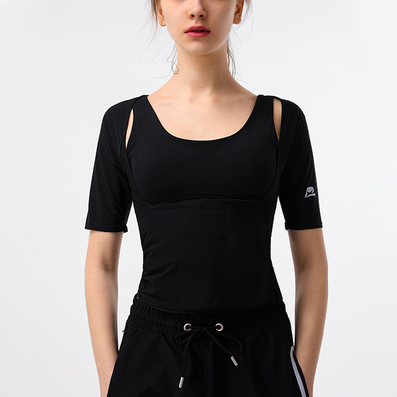 

Women's Sport Tshirt Sweating Suit Running Sport Fat Burning Gym Elasticity Reflective Women Fitness, Black