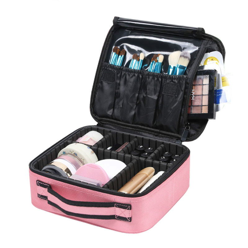 

New Makeup Case Professional Beauty Brush Women Cosmetic Suitcase Waterproof Make Up Organizer Travel Storage Bags For Manicure, Rose red soft