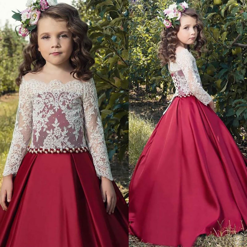 Robe à fleurs en dentelle et Tulle pour filles, tenue bouffante de mariage, de fête d'anniversaire, avec des Appliques, robes de première Communi