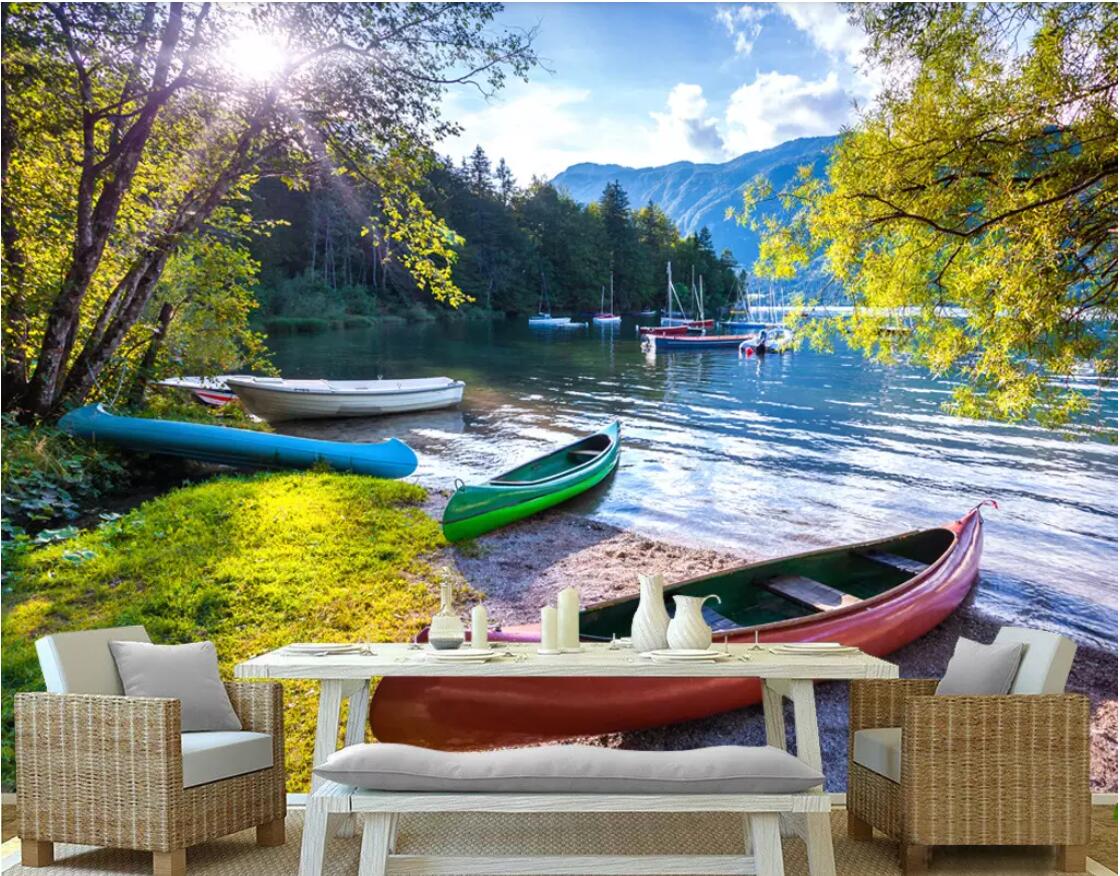 

3d wallpaper custom photo mural Tranquil lakeside boat nature scenery background wall home decor wall art pictures wall art canvas pictures, Non-woven fabric