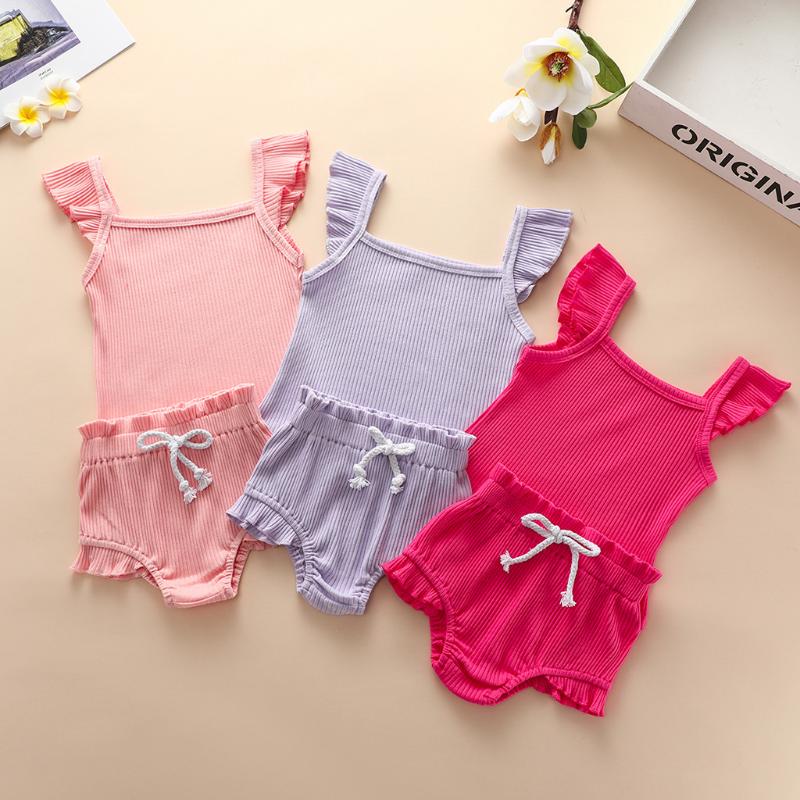 

Fashion Baby 2PCS Set 3-18M Toddler Girls Sleeveless Solid Pit Strip Camisole Suspender Vest Tops+Ruffles Shorts Suit Outfits, Ivory