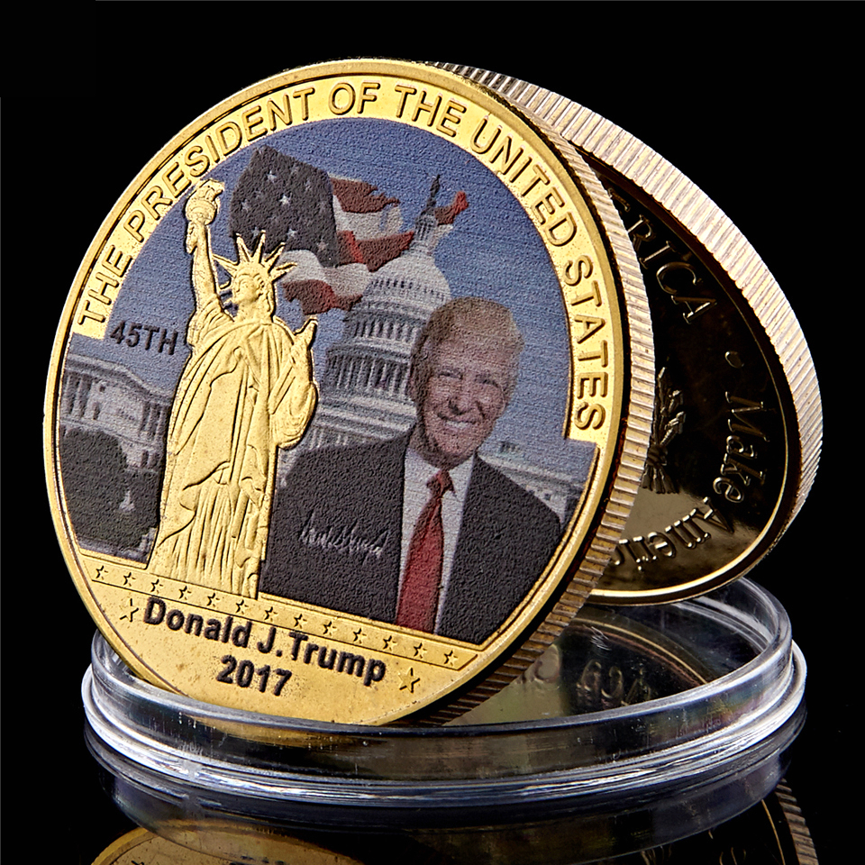 Donald Trump 45th President US Commemorative Coin Craft Make American Great Again Gold Plated Metal Badge Collection-image-522444343