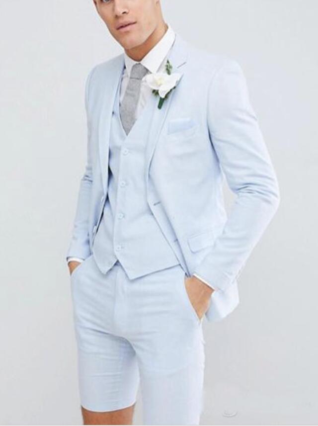 

Handsome Young Mens Wedding Tuxedos for Summer Suits 3 Piece Fashion Blazer Suits For Prom Evening Party Wear (Blazer+Short Pants+Vest), White