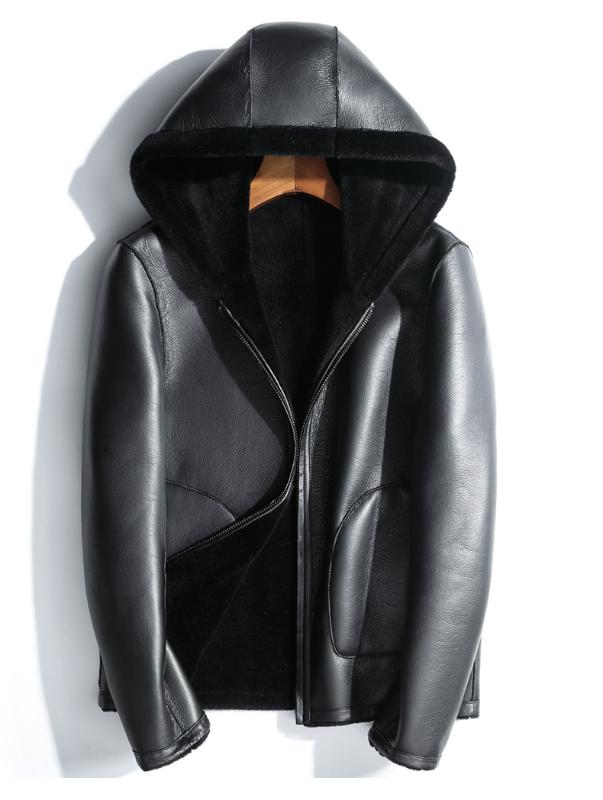 

Wool Coat Autumn 200% Winter Jacket Men Real Sheep Shearling Fur Coats Double-side Wear Leather Jackets Veste Homme MY2227, Black
