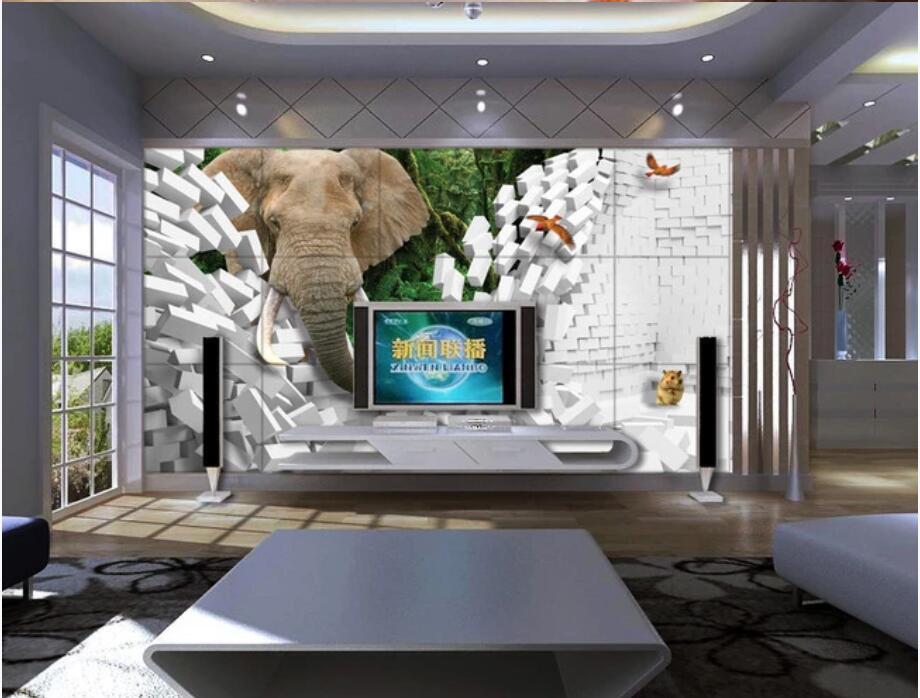 

3D room wallpaper wall sticker custom photo Elephant 3d creative brick wall space decoration TV background murals wallpaper for walls 3 d, Non-woven