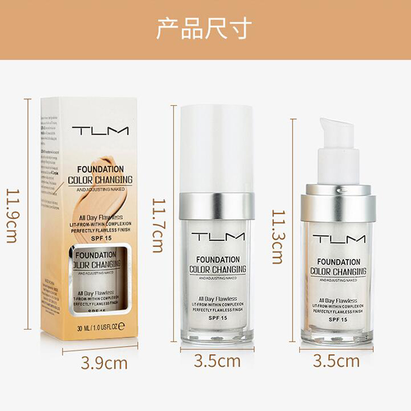

Dropshipping TLM Flawless Color Changing Foundation Warm Skin Tone Colour Face Makeup Base Nude Facial Moisturizing Liquid Cover Concealer, Mixed color
