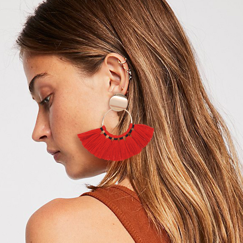 

Fan-shaped hand-woven silk cotton tassel earrings women's fashion accessories earring