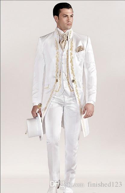 

Fashion One Button Embroidery Groom Tuxedos Stand Collar Men Suits 3 pieces Wedding Prom Blazer (Jacket+Pants+Vest) W483, Same as image