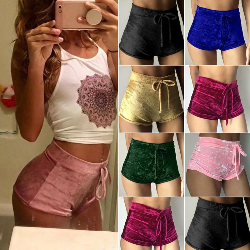 

Summer Women Ladies Elastic Crushed Velvet High Rise Hot Shorts Bottoms Fitness Running BuLift Booty Trousers, Black