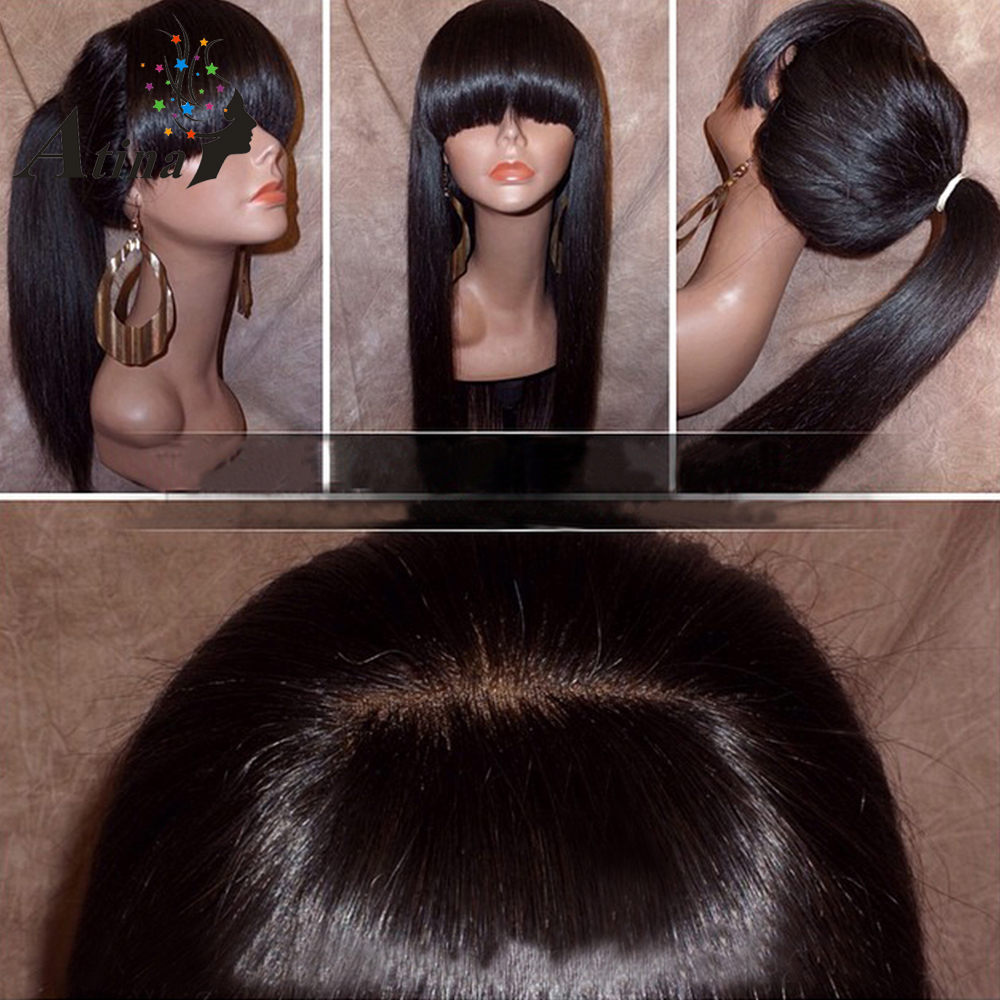 

Long Straight Natural Hair Wigs With Bangs Womens simulation brazilian human hair wig Heat Resistance Black Brown for African American, Light brown