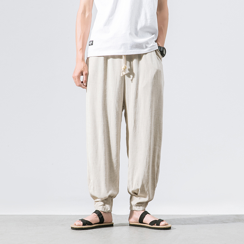 

New Men's Fashion plus size China wind cotton and linen trousers summer loose wide leg pants thin leisure Haren pants, Burgundy