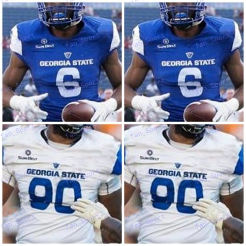 

Custom Georgia State GSU Football Any Number Name White Blue Black 5 Tra Barnett 13 Dan Ellington 88 Aubry Payne NCAA Jersey, As