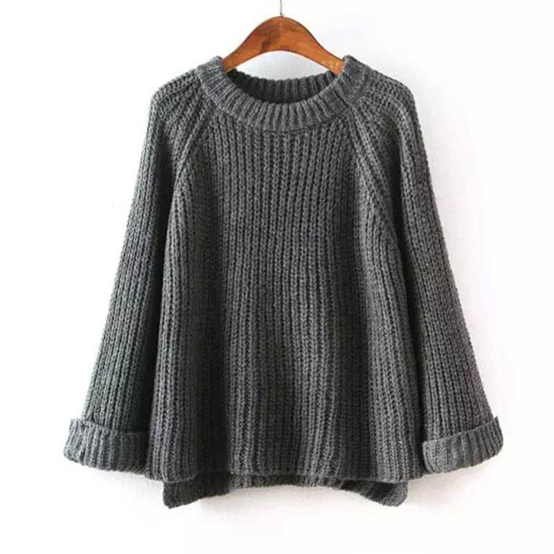 

Loose Large Size Sweater Pullover For Women Spring Casual Solid Color O-Neck Knitted Ladies Sweaters High-quality Female Tops, Gray
