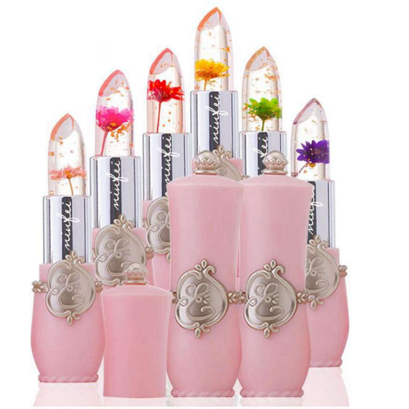 

Moisturizer Long-lasting Jelly Flower Lipstick Makeup Temperature Changed Colorful Lip Balm Pink Pintalabios Transparent lip gloss, As pictures shown