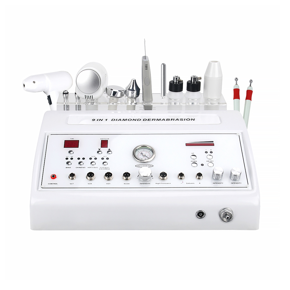 8 In 1 Microdermabrasion Facial Machine With 2pcs Ultrasound High Frequency BIO Skin Scrubber Multifunction For Beauty Salon Use