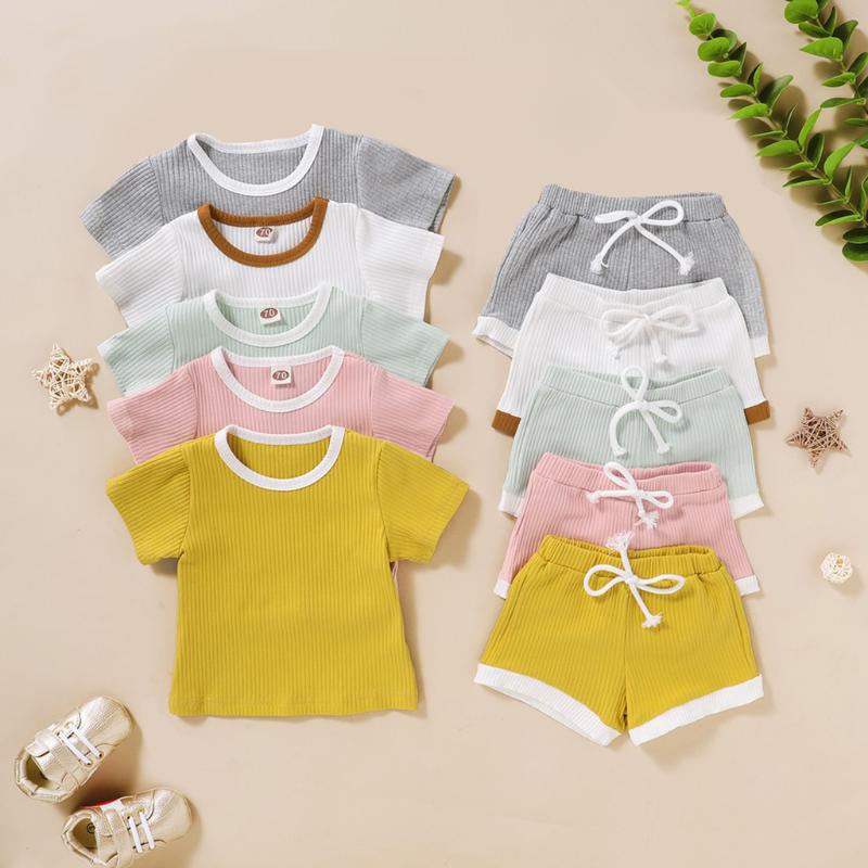 

Toddler Baby Summer Clothing Set Newborn Baby Boy Girl Clothes Cotton Short SleeveTops+Shorts Solid 2pcs Tracksuits Outfits Set, 04