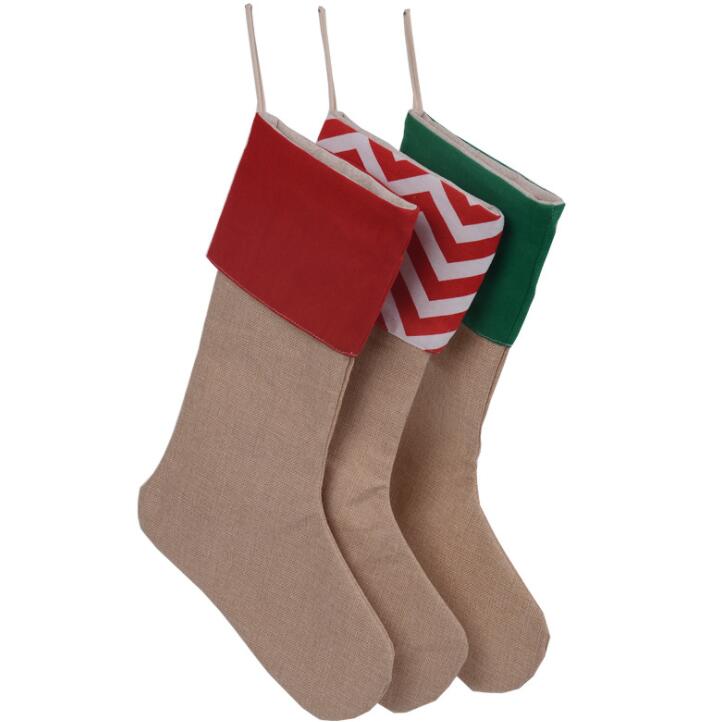 

12*18inch Canvas Christmas Stocking Gift Bags Striped Xmas Stockings Plain Burlap Socks Candy Bag Christmas Decorations GGA2505