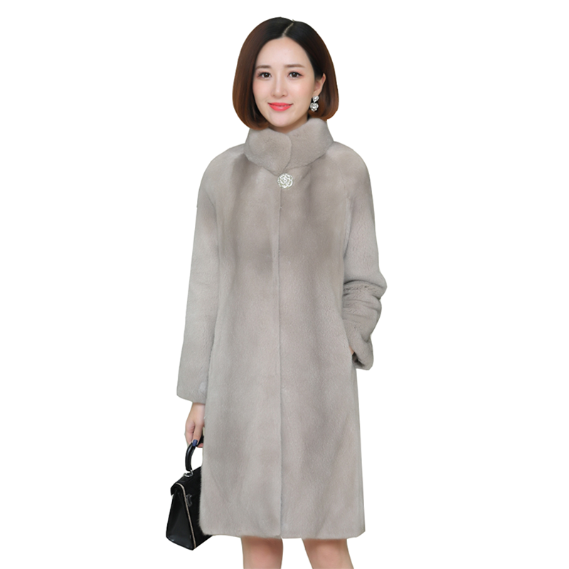 

Mink coat female whole mink parka jacket medium long warm winter new female fashion fur fur coats women overcoat, Photo color
