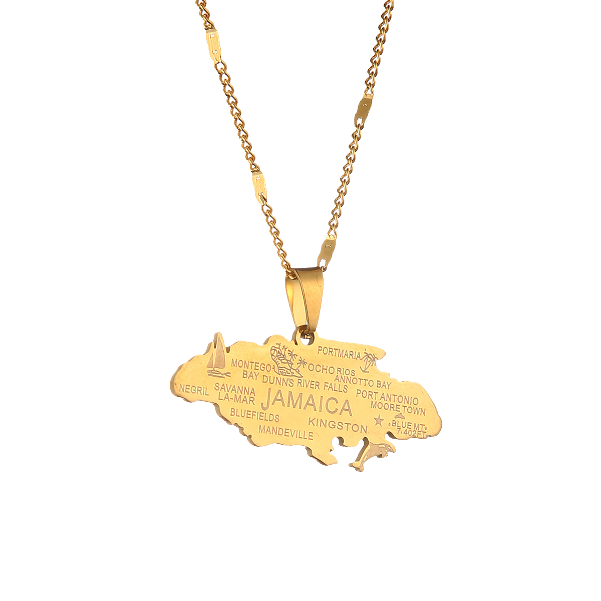 Mens necklace Map Of Jamaica With City Pendant Necklaces For Women Girls Stainless Steel Jamaica Maps Chains Gold Color Itmes