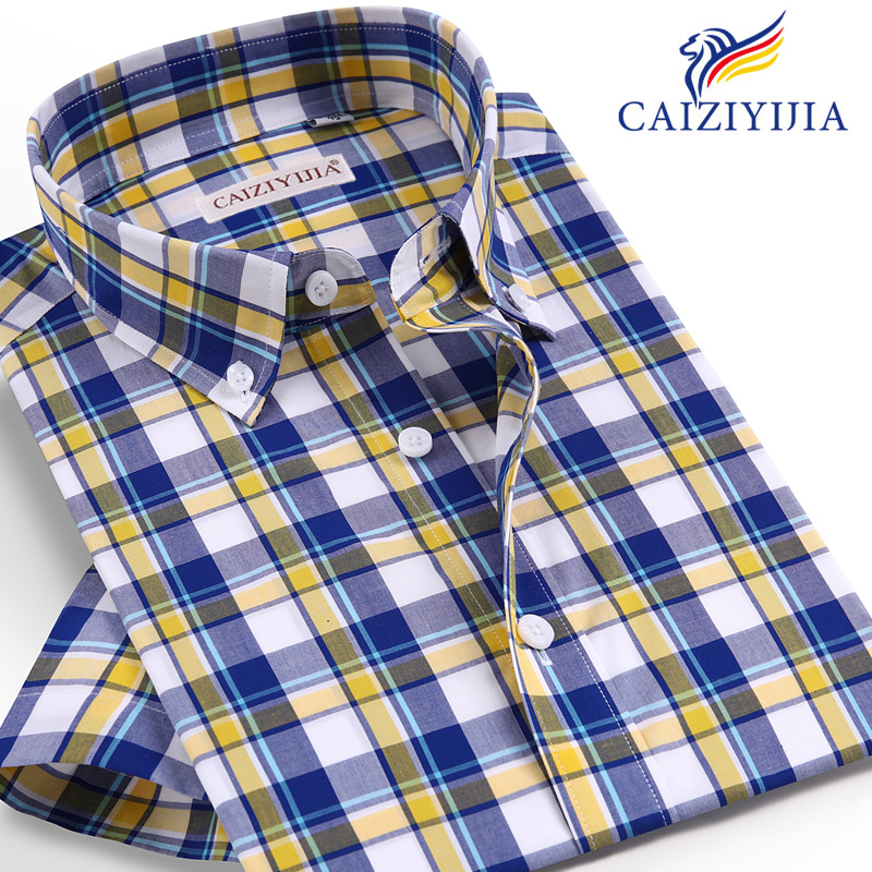 

Men's Summer Short Sleeve Plaid Checkered Shirt Pocket-less Design Casual Button-down Collar Standard-fit Cotton Gingham Shirts, Cld620583