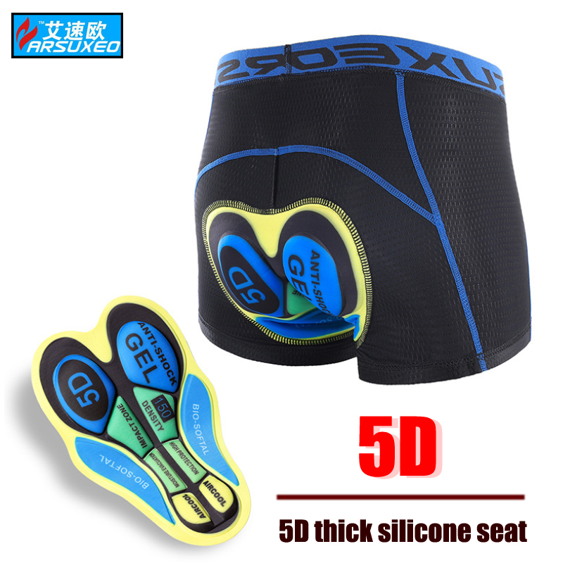 

Cycling Shorts ARSUXEO Bicycle Underwear Pro 5D Gel Pad Men Breathable Mountain Bike Road Riding Mtb U05, 001b green silicone