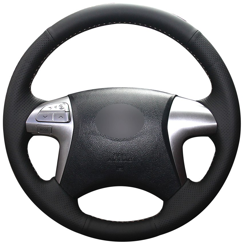 Black Synthetic Leather Car Steering Wheel Cover for Toyota Fortuner Hilux 2012-2015-image-440790036