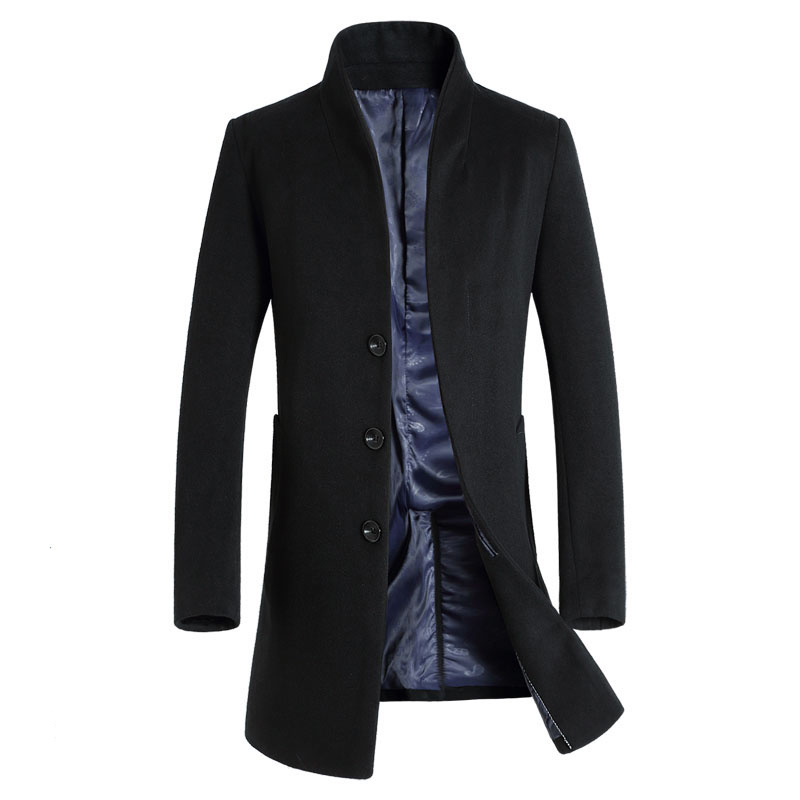

2019 New Long Wool Coat Men Fashion Pea Coat Jacket Wool & Blends Winter Jackets Mens Woolen Overcoat, Black