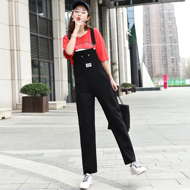 

Korea Loose Harlan Jumpsuits Women Spaghetti Strap Casual Romper Preppy Style Girl Vogue Denim Overalls Femme Street Wear 2020, Black