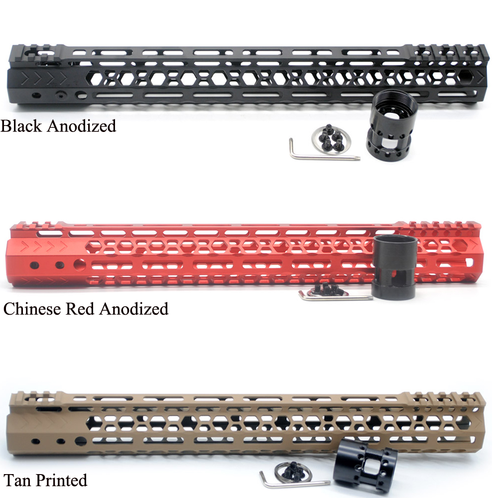 

15'' inch M-lok Handguard Rail Ultralight Mount System Picatinny Free Floating Slim Design_Black/Red/Tan, Customize