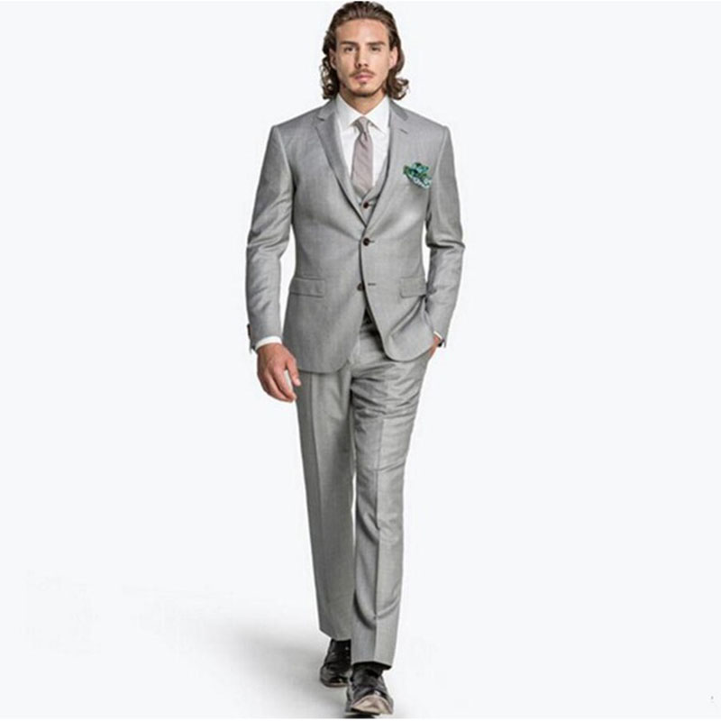 

High Quality Gray Men Suit Three Pieces Formal Wedding Party Prom Mens Suits Slim Fit Groom Tuxedos (Jacket+Pants+Vest+Tie, Royal blue