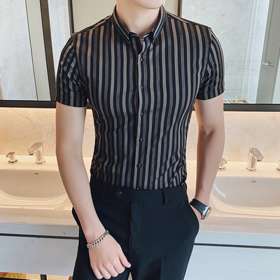 

Striped shirt men' short-sleeved 2020 summer new Korean version of the trend of handsome young men' casual wild shirt men, Gray