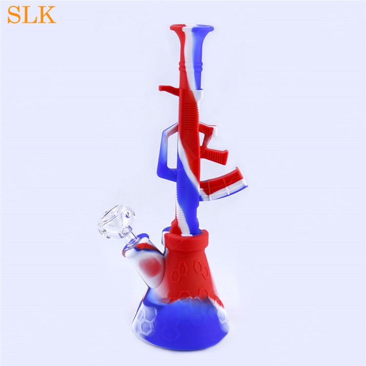 

11'' AK47 water pipe straight bong non fading colorful silicone bubbler shisha glass bongs oil rig with glass bowl and 14MM titanium nail