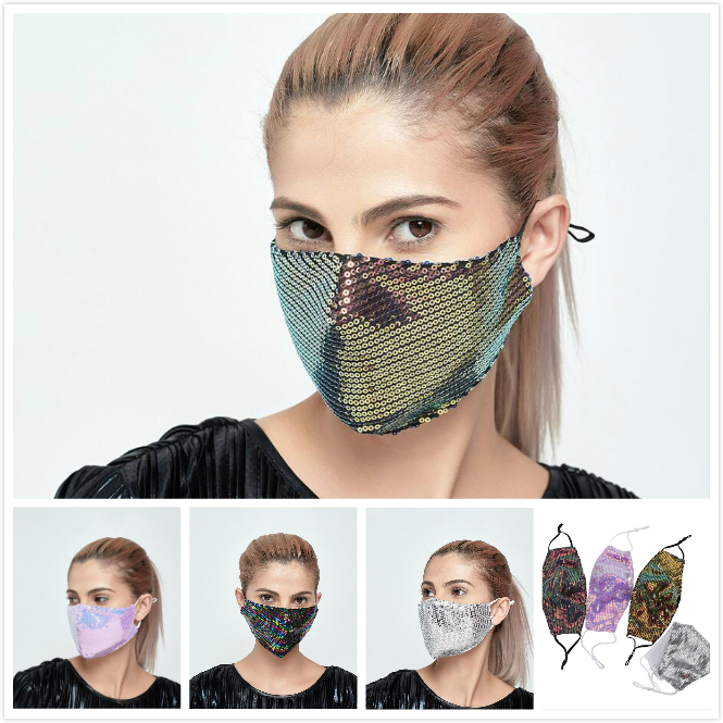 

Fashion Bling Bling Sequin Face Mask Spring Summer Outdoor Suncreen Anti-dust Breathable Washable PM2.5 Face Mask Reusable Bar masks DHL