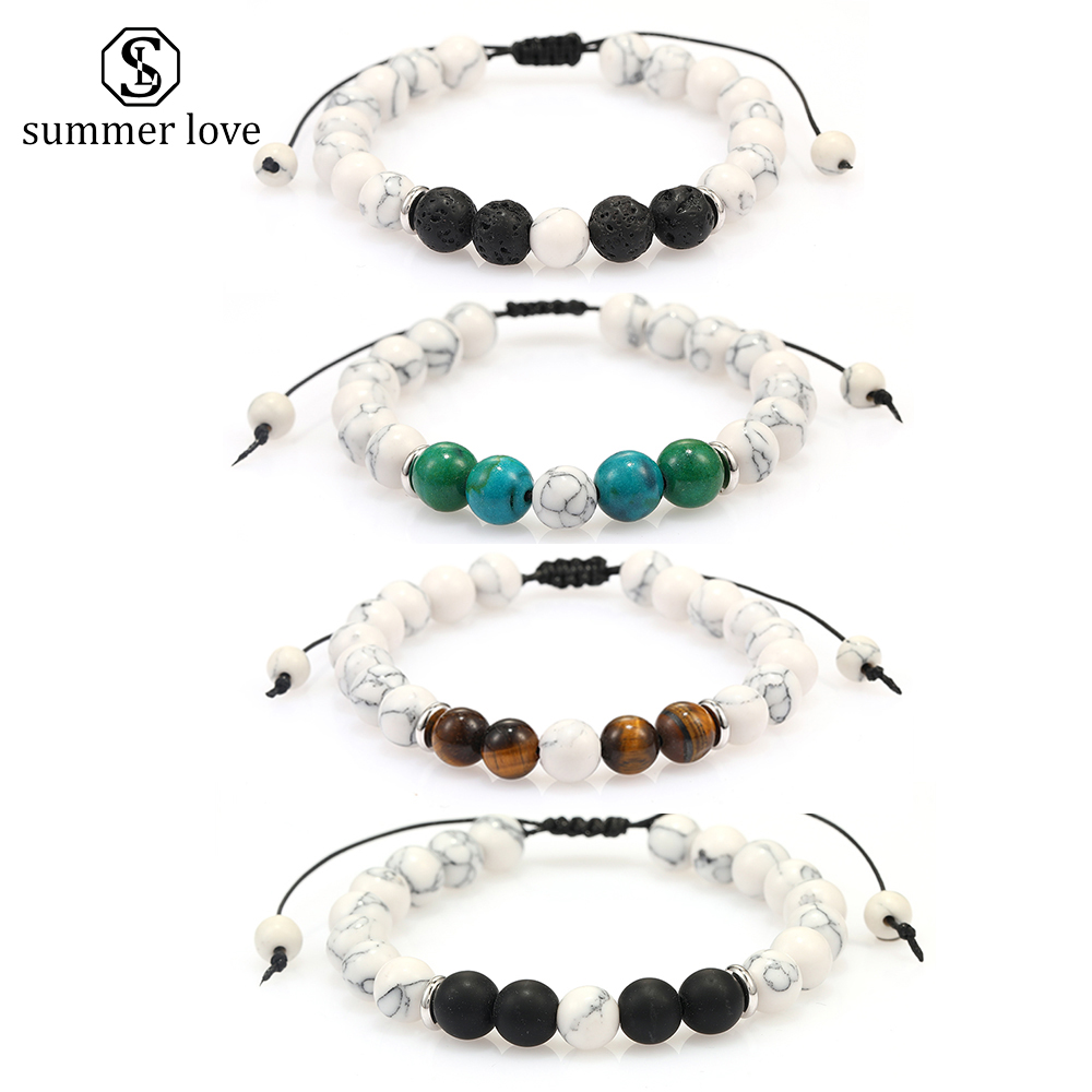 

8mm Women Men Natural Lava Rock Beads Chakra Bracelets Healing Energy Stone White Agate Bracelet Fashion Essential Oil Diffuser Jewelry