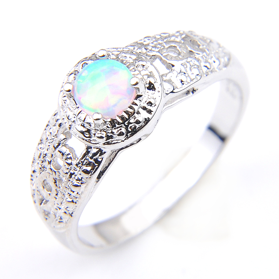 

10 Pieces 1 lot LuckyShine Fashion Women Rings White Fire Opal Gems Silver Rings Russia American Australia Vintage Rings