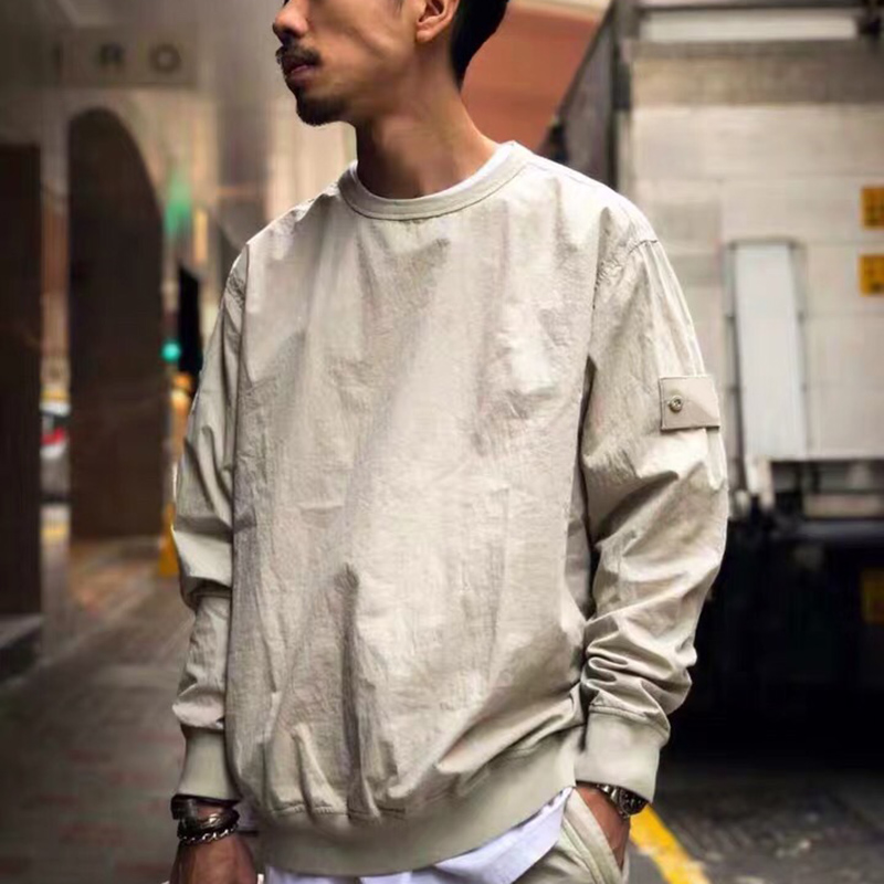 

Brand Ghost Piece Cotton-Nylon Sweatshirt Mens Embroidered Logo Patch Lightweight Crew Neck Sweatshirts Over Shirt Casual Outerwear Techwear, Black