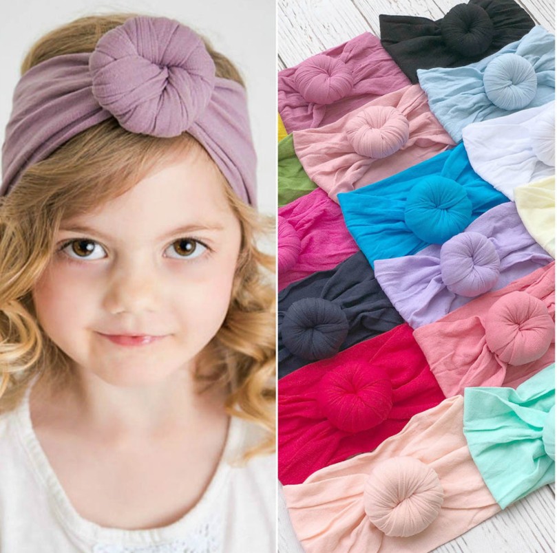 

21 colors fashion baby Turban Nylon Headband super soft ball Bohemia hair accessories children kids headbands 16*9cm, Slivery;white