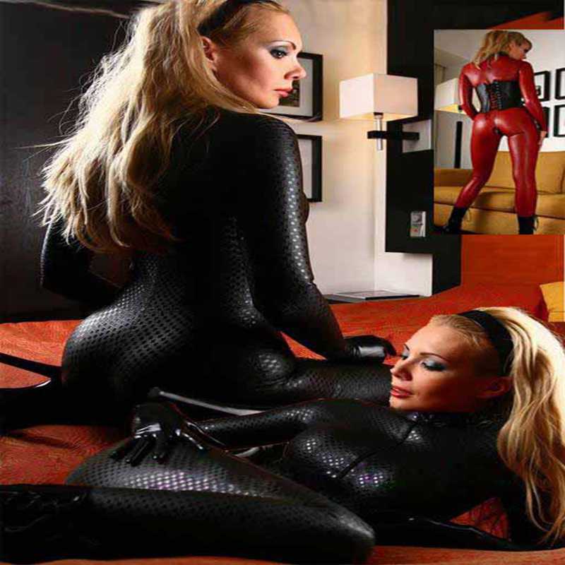 

Women's Jumpsuits & Rompers 2021 Sexy Black Catwomen Jumpsuit Latex PVC Catsuit Costumes For Dance Women Body Suits Fetish Leather Game Clot, Red