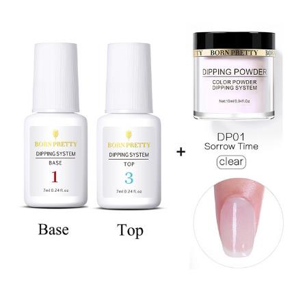 

3 pcs/Set Base Gel Top Gel Natural Dry Activator Brush Saver For Dip Nail System Manicure Dip Nail Powers Set