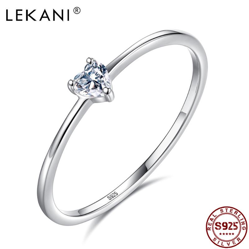 

LEKANI HOT SALE 925 Sterling Silver Rings Heart Clear Simple Finger Rings for Women Engagement Wedding Gifts For Friends