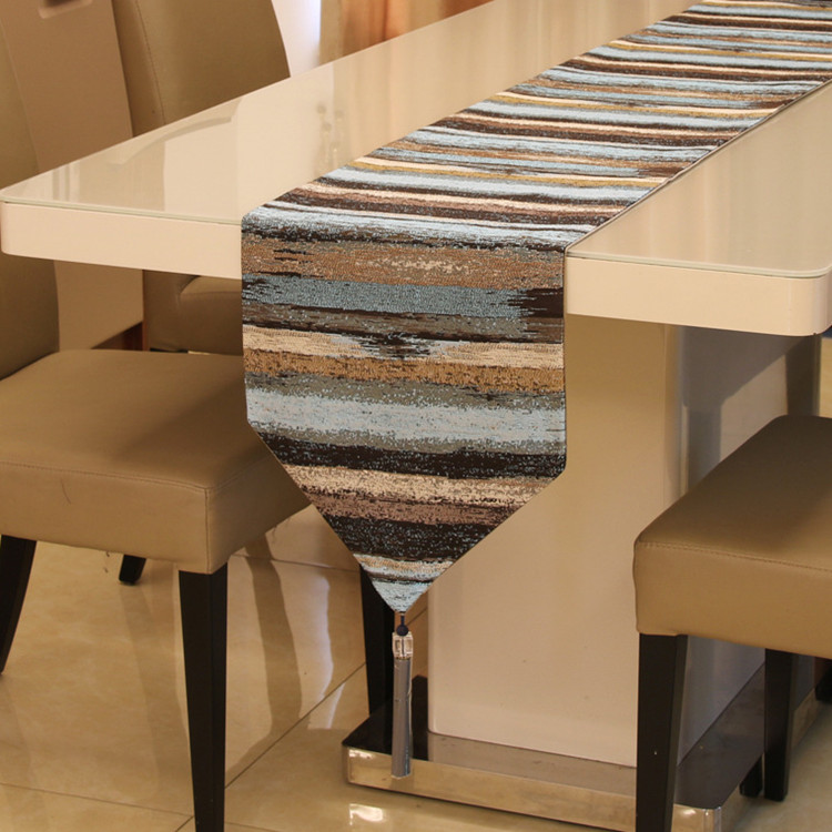 

Colorful Stripes Printed Table Runner European Modern Dinning Table Cloth with Tassels Hotel Bed Runners